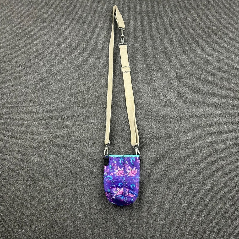 Koverz Purple Blue Paisley Floral Design Neoprene Drink Holder Crossbody Strap